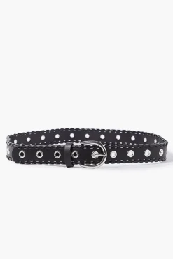 Whipstitched Faux Leather Grommet Belt