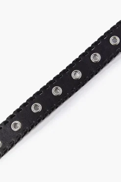 Whipstitched Faux Leather Grommet Belt