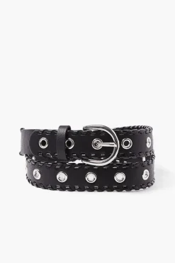 Whipstitched Faux Leather Grommet Belt