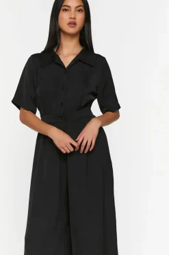 Wide-Leg Button-Front Jumpsuit