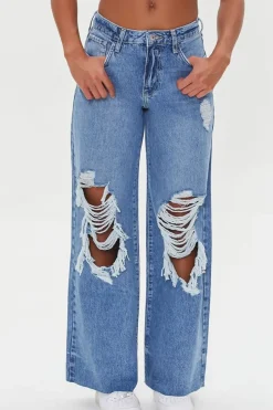 Wide-Leg Distressed Jeans