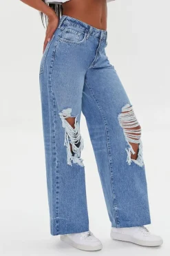 Wide-Leg Distressed Jeans