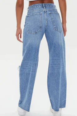 Wide-Leg Distressed Jeans