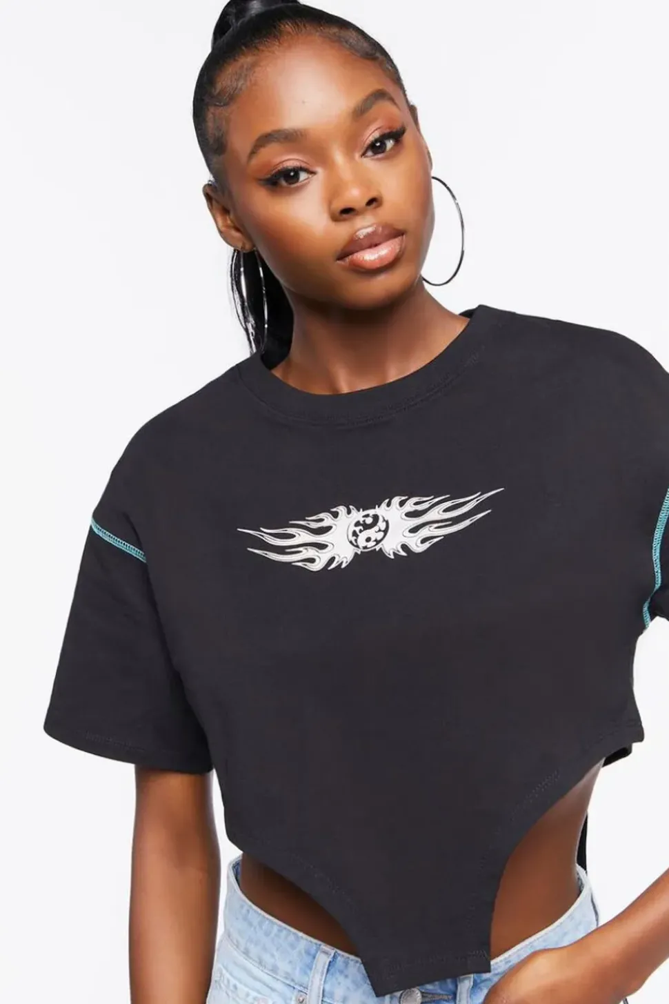 Yin Yang Graphic Cropped Tee