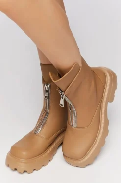 Zip-Front Faux Leather Booties