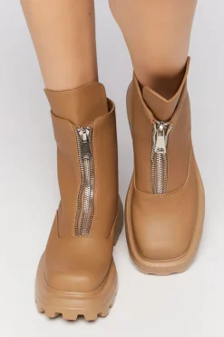 Zip-Front Faux Leather Booties