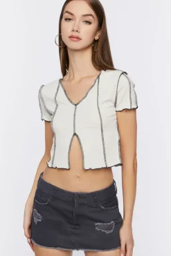 Zip-Hem Denim Mini Skirt