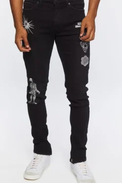 Zip-Hem Embroidered Skinny Jeans
