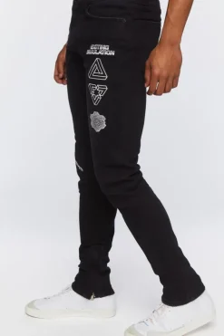 Zip-Hem Embroidered Skinny Jeans