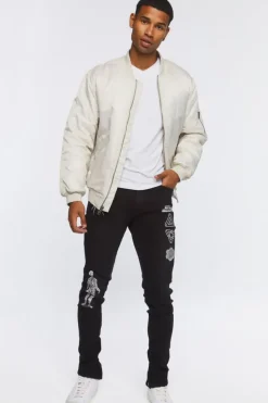 Zip-Hem Embroidered Skinny Jeans