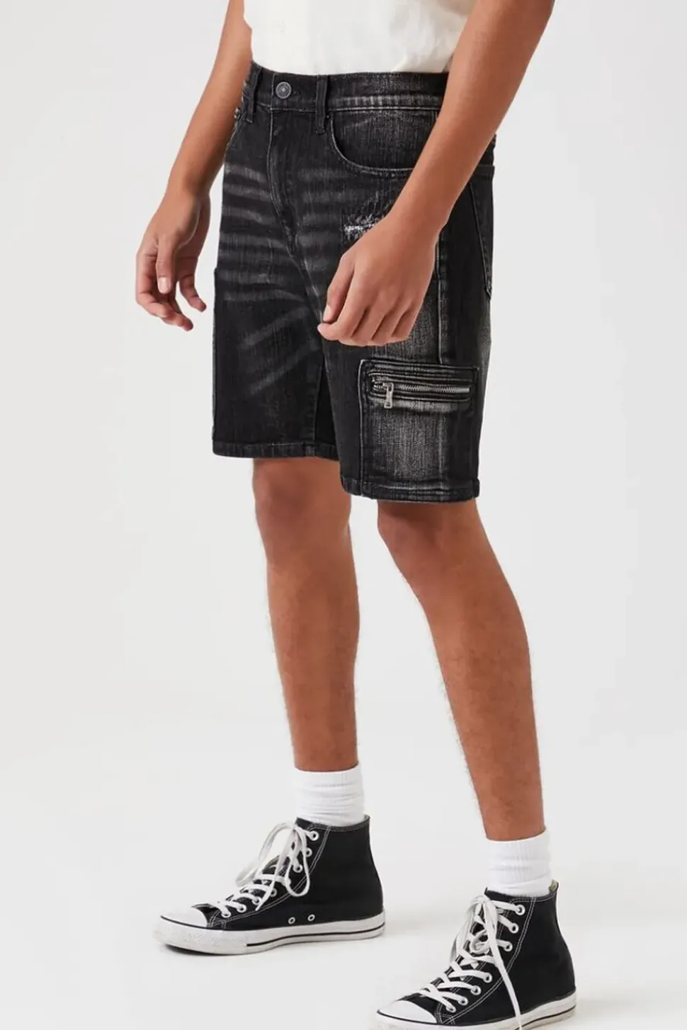 Zip-Pocket Denim Shorts