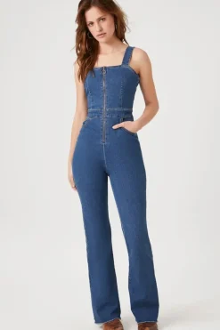 Zip-Up Denim Jumpsuit