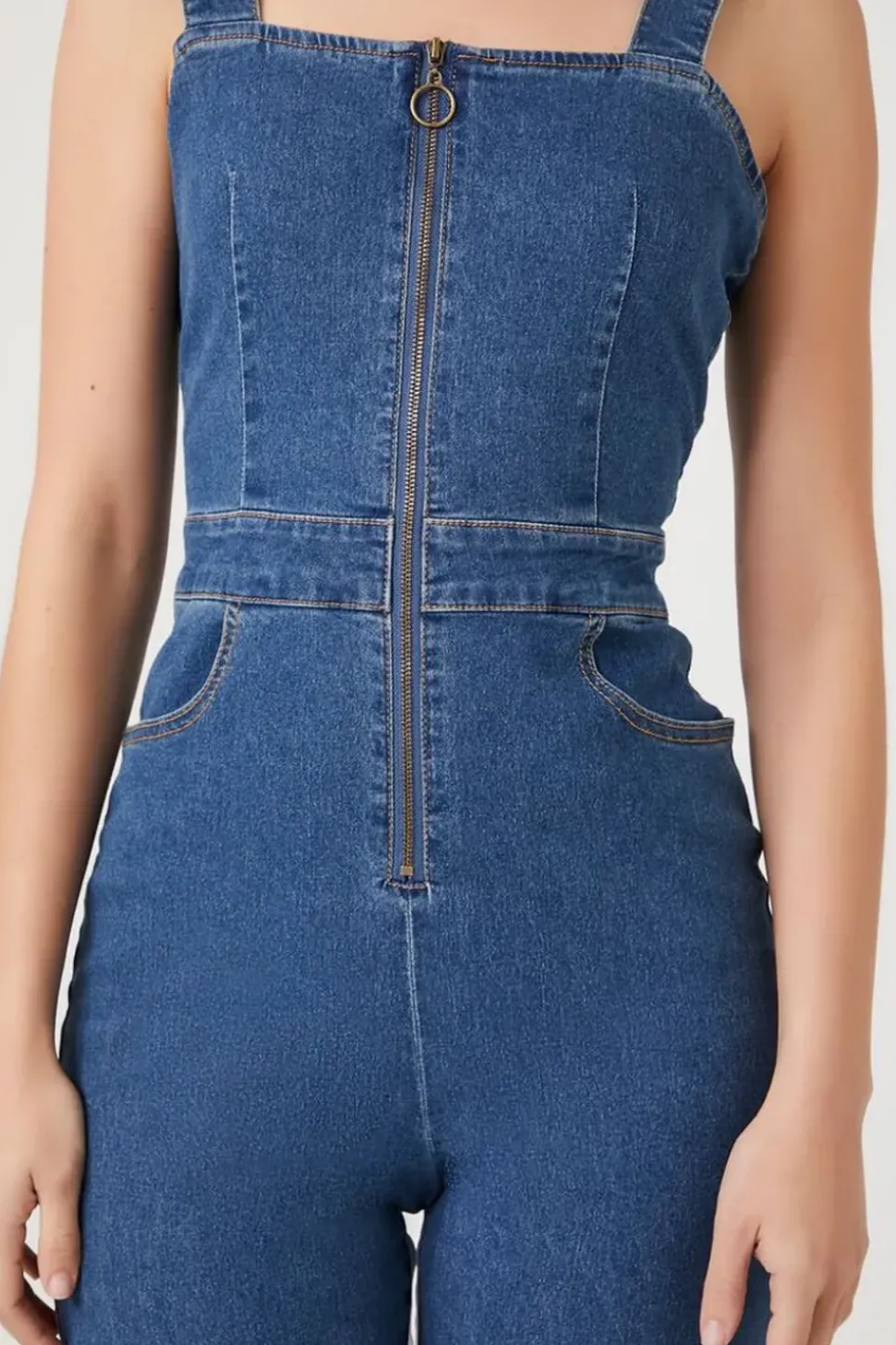 Zip-Up Denim Jumpsuit